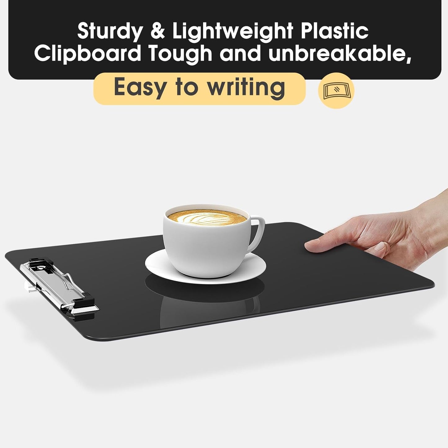 Plastic Clipboards 2 Pack, A4 Black Clip Board 8.5x11 for Classroom, Students, Kid, Woman, Size 9" x 12.5" with Low Profile Clip, Office & School Supply