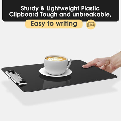 Plastic Clipboards 2 Pack, A4 Black Clip Board 8.5x11 for Classroom, Students, Kid, Woman, Size 9" x 12.5" with Low Profile Clip, Office & School Supply