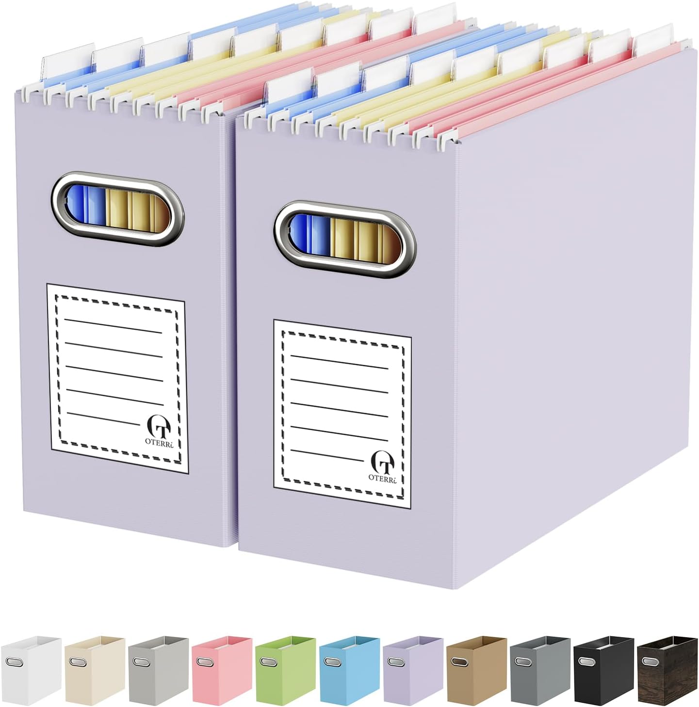 Oterri File Organizer Box, Portable Collapsible Cardboard File Folder Organizer with Handle for Letter Size Hanging Files, Document Storage Box for Home Office & Classroom (4 Packs, Black)