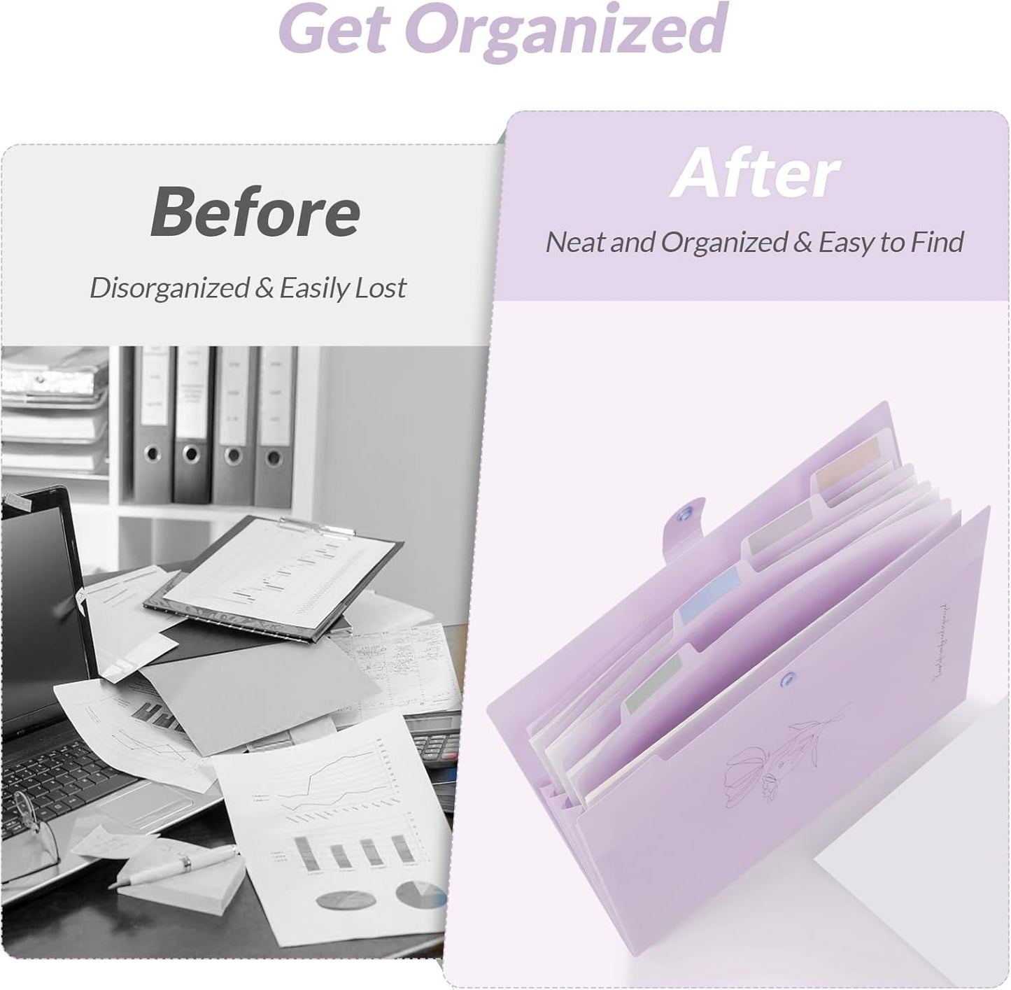SKYDUE Letter A4 Paper Expanding File Folder Pockets Accordion Document Organizer (Purple)