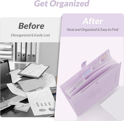 SKYDUE Letter A4 Paper Expanding File Folder Pockets Accordion Document Organizer (Purple)