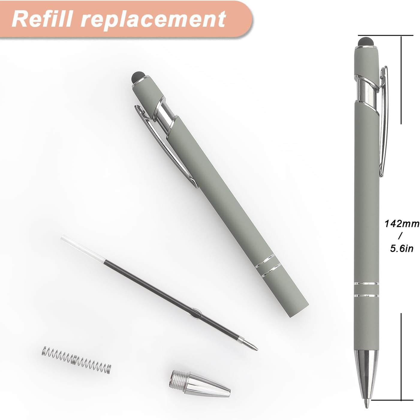 Bribobo 8 Pack Ballpoint Pen 2-in-1 Stylus Retractable Ballpoint Pen with Stylus tip, Metal Stylus Pen for Touch Screens, 1.0 mm Black Ink