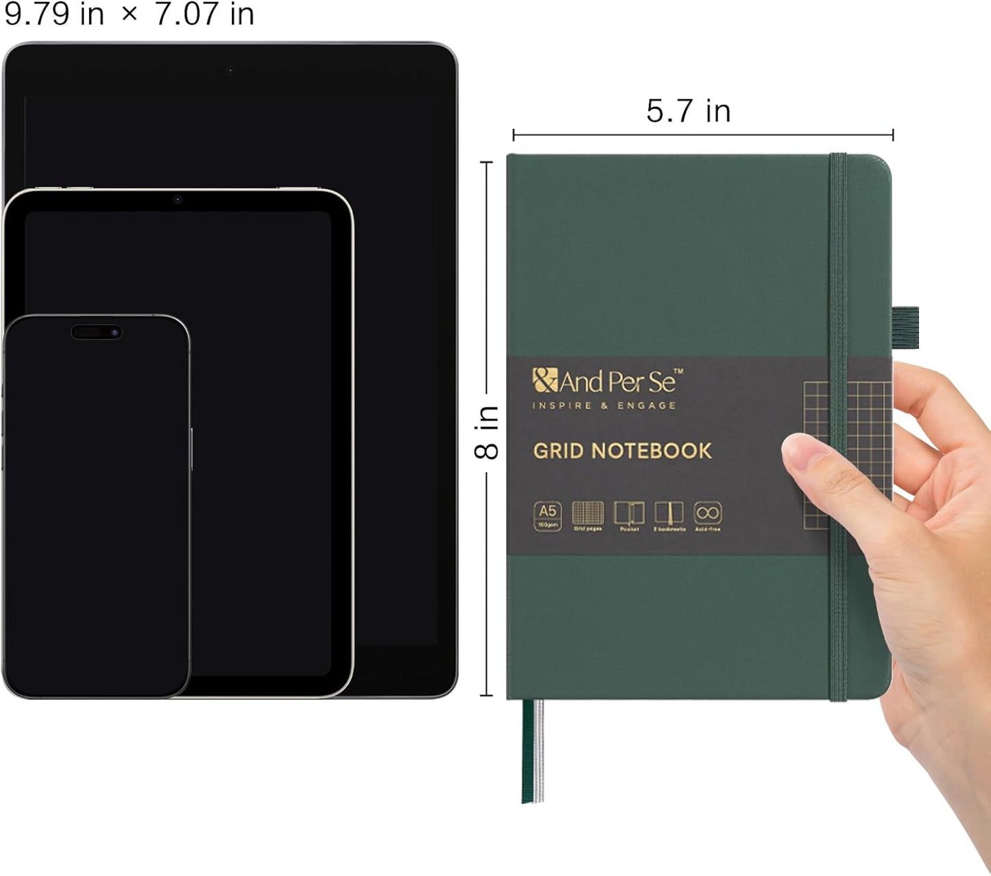 &And Per Se Lined Journal Notebook, 160 Pages, A5 5.7 x 8 inches College Ruled Thick Paper Notebook Journals for Writing, Hardcover Notebooks for Women Men Office School (1 Pack, Green) - Colors A