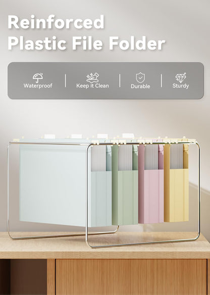 Ansook Extra Capacity Hanging File Folders Letter Size,Heavy Duty 4" Expandanle Pastel Hang Folders,6 Pack Plastic File Cabniet Folder Hanging with Tabs,Hanging File Frame Organizer