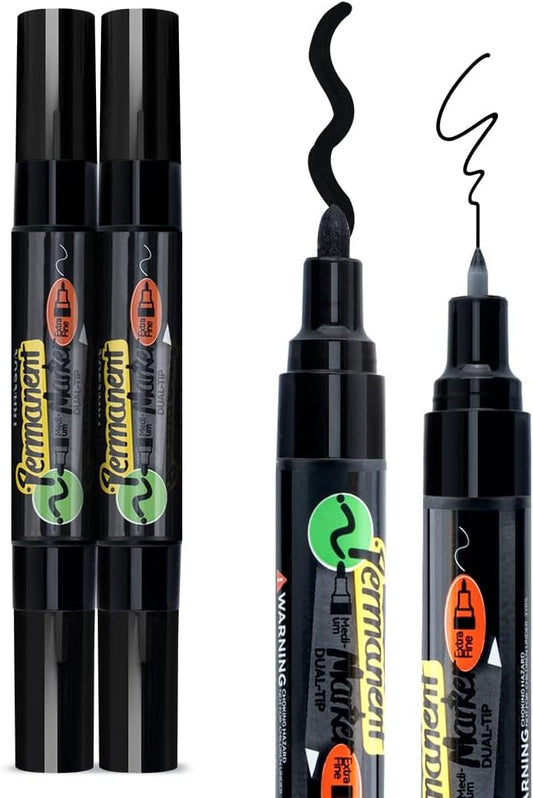 TRANSON Black and White Bold Tip and Extra Fine Tip Paint Markers Waterproof Oil Paint pen