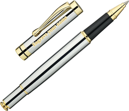 BEILUNER Ballpoint Pens, Stunning Black Chrome Metal Pen with Golden Trim, Best Ball Pen Gift Set for Men & Women, Professional, Executive, Office, Nice Pens-Gift Box with 0.5mm Black Extra Refill
