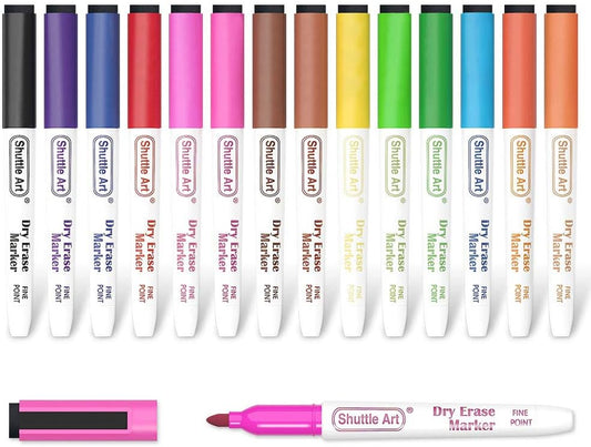 Shuttle Art Dry Erase Markers, 32 Pack Black Whiteboard Markers,Fine Tip Dry Erase Markers for Kids,Perfect for Writing on Whiteboards, Dry-Erase Boards,Mirror,Calender,School Office Supplies