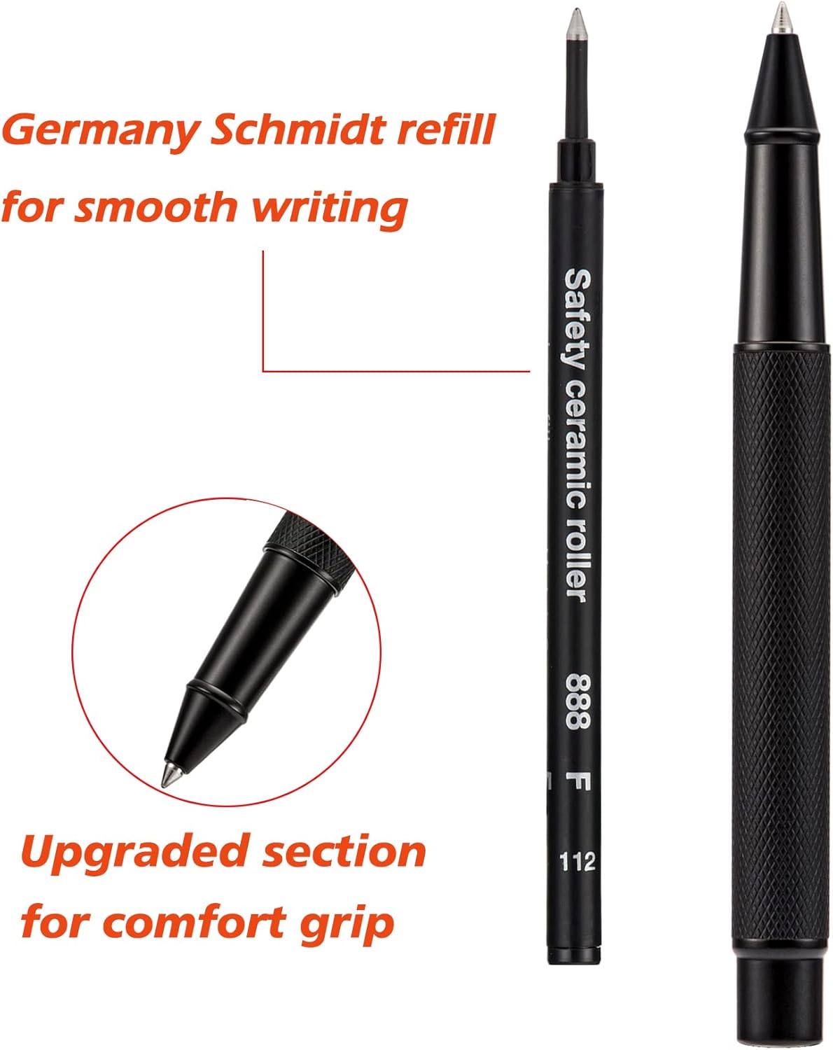 Hongdian Matte Black Forest Rollerball Pen with Schmidt Black Ink Refill, Classic Design with Metal Case for Business Signature