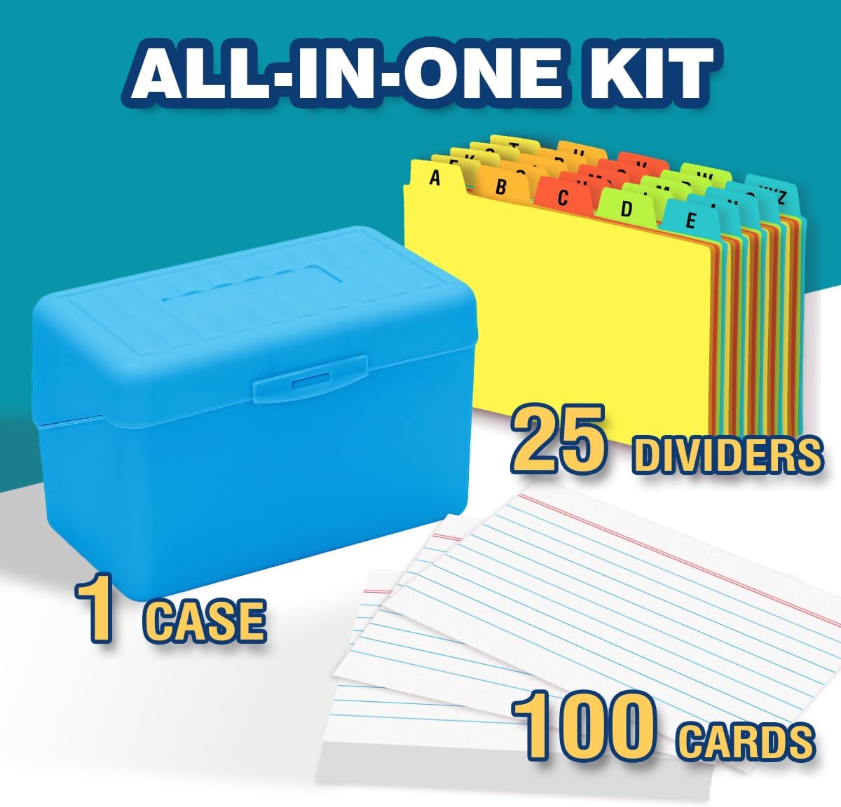 H4D 3x5 Index Card Holder with 100 Heavyweight Ruled Index Cards and 25 Plastic Dividers, Black