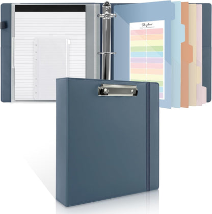SKYDUE 3 Ring Binder with Clipboard,1 Inch Binder, 13.2" × 10.2" PU Clipboard Binder with Notepad & 5 Dividers with 5 Pockets, Labels, Clipboard Folder Great for School Office(Fit Letter Sized Paper)