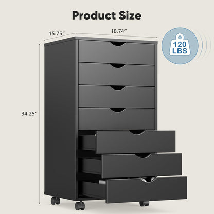 OLIXIS 5 Drawer Mobile File Cabinet Under Desk Storage Organization with Wheels Vertical Filing Chest Rolling Wood Small Desk Printer Stand for Home Office, 15.75"D x 18.74"W x 25.39"H, Black