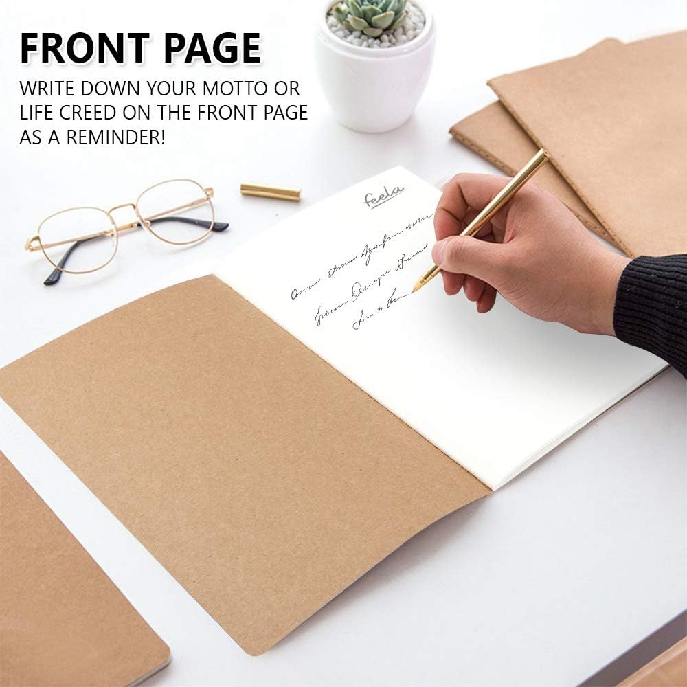 feela 90 Pack Kraft Notebooks Bulk, Lined Travel Journals Note Pad Notebooks for Men Women Girls Students, Making Plans Writing Memos Office School Supplies, A5, 60 Pages, 8.3” X 5.5”