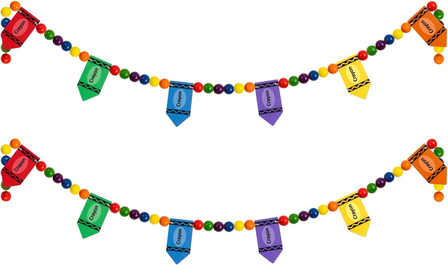 8.2 Ft Pencil Wooden Garland Graduation Yellow Pencil Banners with Cute Beads Hanging Ornaments for Kindergarten Classroom Office Home First Day of School Party Decor