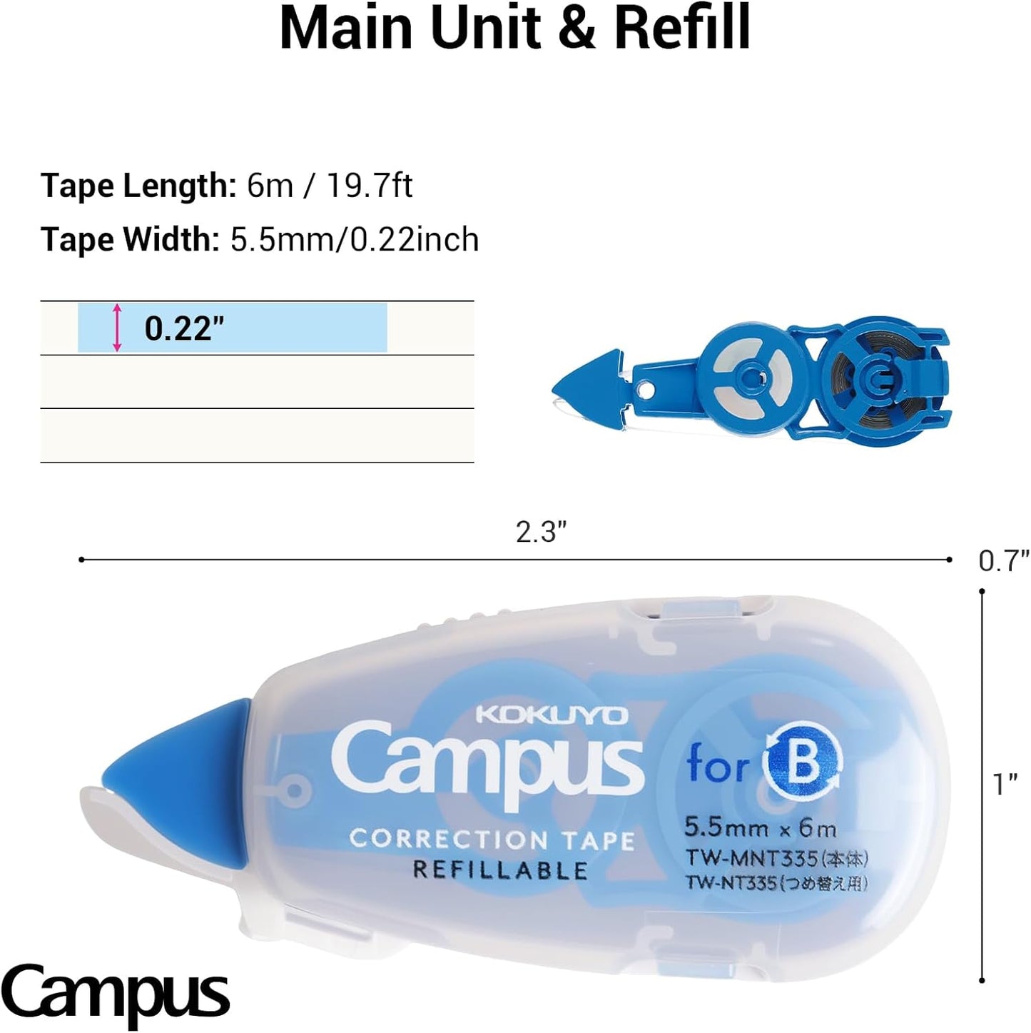 KOKUYO TW-NT305X3 Correction Tape for Campus Notes, For B Rule, 19.8 ft (6 m), Blue, Pack of 3