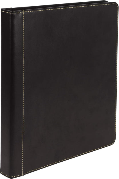 Samsill 1 Inch 3 Ring Binder, Leather, Black with Contrast Stitching, 8.5X 11 Inch, 3 Rings, Notebook Binder, Portfolio Organizer, Planner, Journal