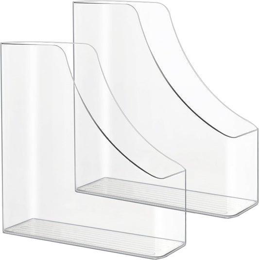 2 Pack Vertical File Holder Clear Acrylic Desk Organizer Storage Bins Holding Plastic Document Organizer PET Magazine Holder Basics Vertical Magazine Rack for Home Office School