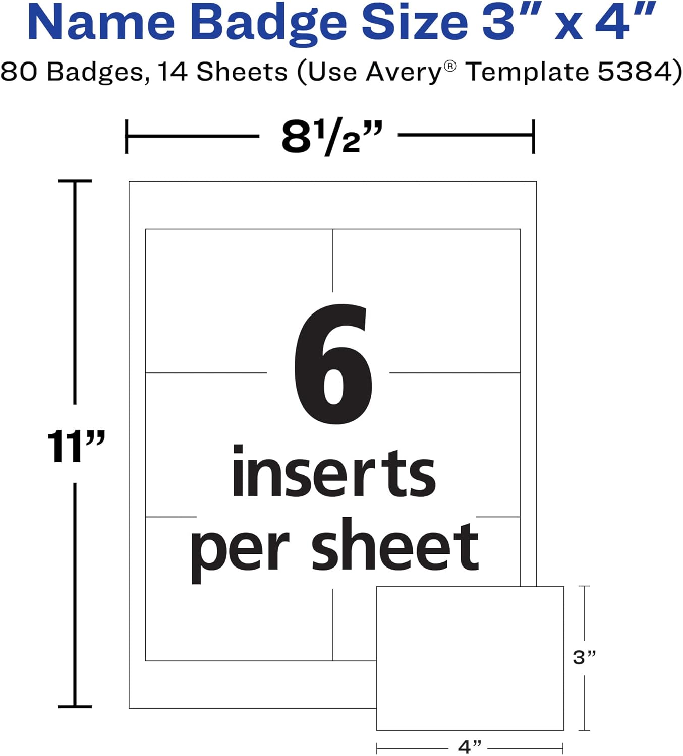 Avery Customizable Name Badges, Clip Style, 3" x 4", Clear Name Tag Holders, White Laser/Inkjet Printable Inserts, 100 Total (74541)