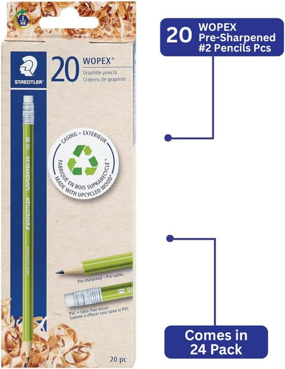STAEDTLER WOPEX Pre-Sharpened #2 Pencils, Pack of 10 - Ergonomic Triangular Shape, Break-Resistant, Non-Slip Surface, Wood-Polymer, PVC-Free Eraser Tip