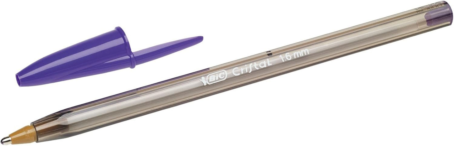 BIC Cristal Fun, Ballpoint Pens, Smudge-Proof Writing Pens and Wide Point (1.6 mm), Ideal for School, Purple Ink, Pack of 20