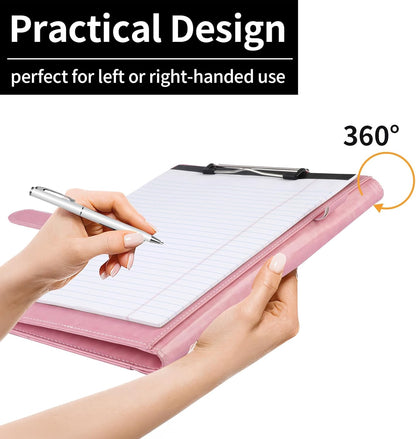 Professional Padfolio with Clipboard, Faux Leather Portfolio Folder Binder, Legal Pad Holder for A4 Letter Size Notepad, Resume, Writing Pad, Ideal Organizer for Business Office Conference, Black