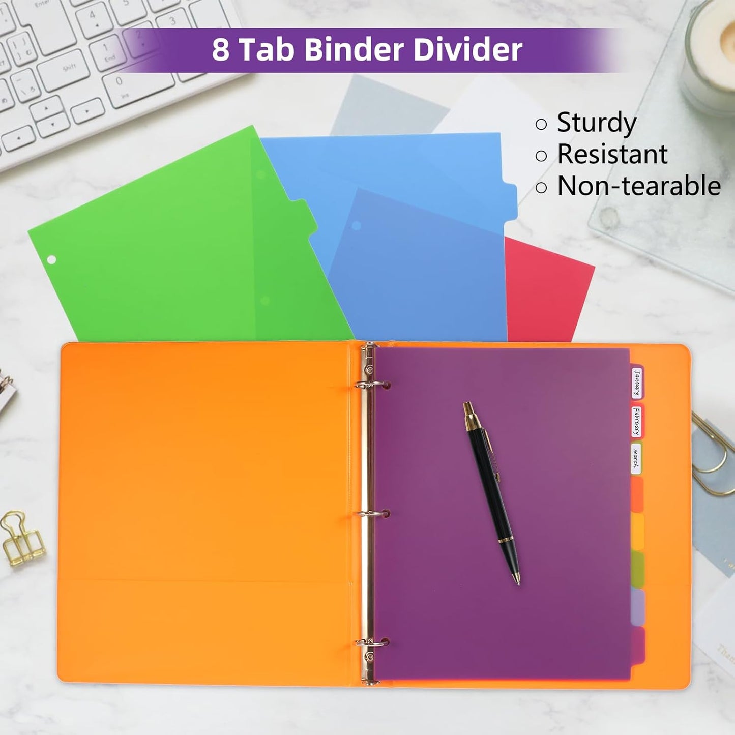 3 Set Plastic Binder Dividers with Tabs,Multicolor Index with 8-Tabs,Divider for 3 Ring Binder