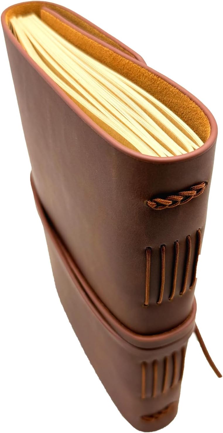 Leather Journal Writing Notebook - Genuine Leather Bound Daily Notepad for Men & Women Lined Paper 240 Kraft Pages, Handmade, Rustic Brown, 5 x 7 in
