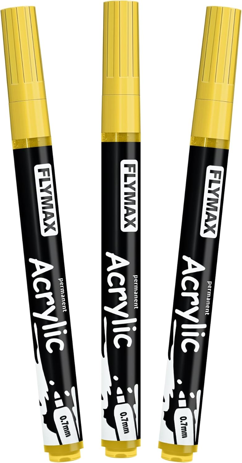 FLYMAX Gold Marker Paint Pens - Permanent Marker Pens Gold Acrylic Paint Water-Based 0.7mm Fine Tip Waterproof Quick-Drying (3 in 1Pack)