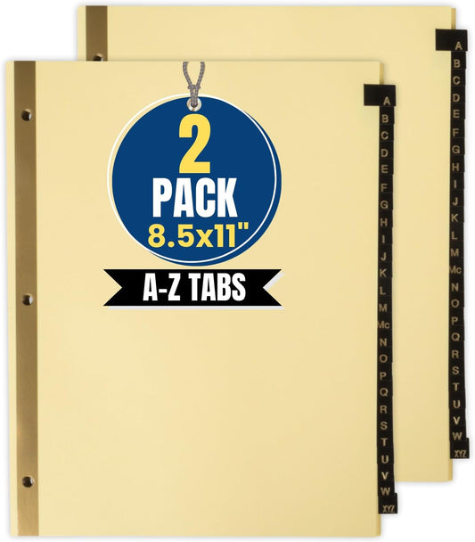 1InTheOffice A-Z Tab Dividers, Alphabet Dividers for 3 Ring Binder, 3 Ring Binder Dividers with Tabs, Leather Tabs, 8 1/2" x 11", 25 Tabs, Black (2 Pack)