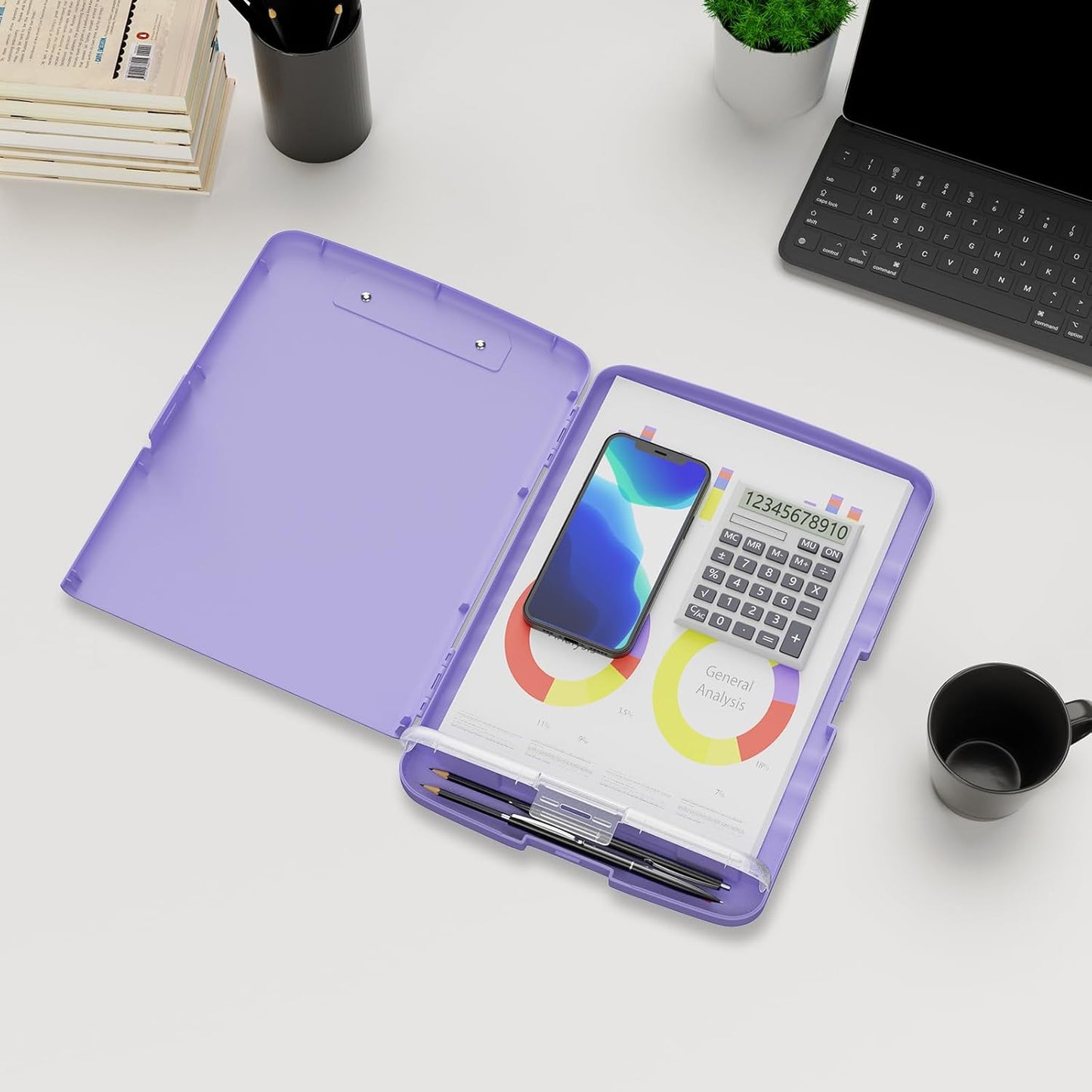 Plastic Clipboard with Storage, 8.5 x 11 Storage Organization Box Side-Opening, Heavy Duty Clip Board with Pen Holder and Paper Folder for Nurses, Teachers, Office & School Supply, Orange