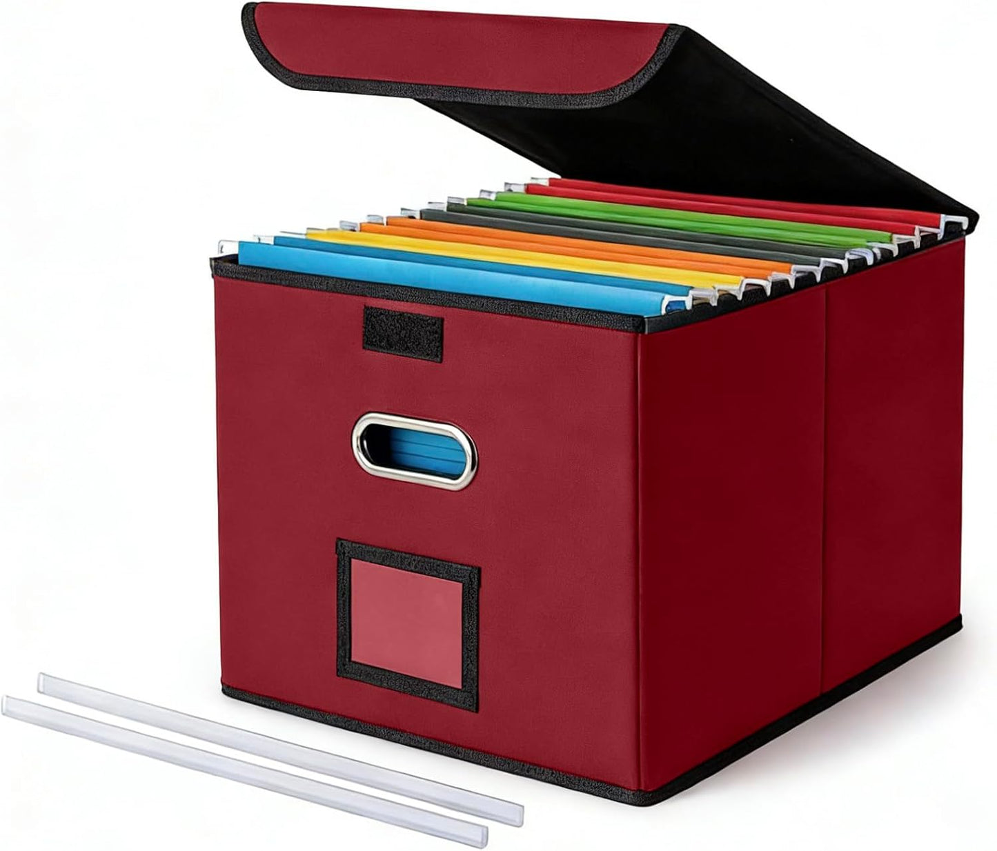 CADONO File Organizer Box with Lid, Large Hanging File Folder Organizer with Plastic Slide, Collapsible Portable Filing Storage Boxes for Office/Decor/Home (Black, 14.9 x 12.59 x 10.8 inch)