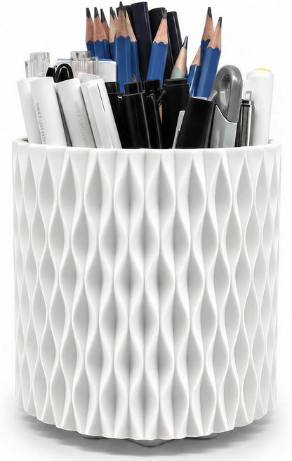 Lebenrich Rotating Pen Holder for Desk, 5 Slots Easthetic Pencil holder Desk Organizer Supplies and Accessories for Women Girls, Pencil Cup for Office Home Art Supply, White