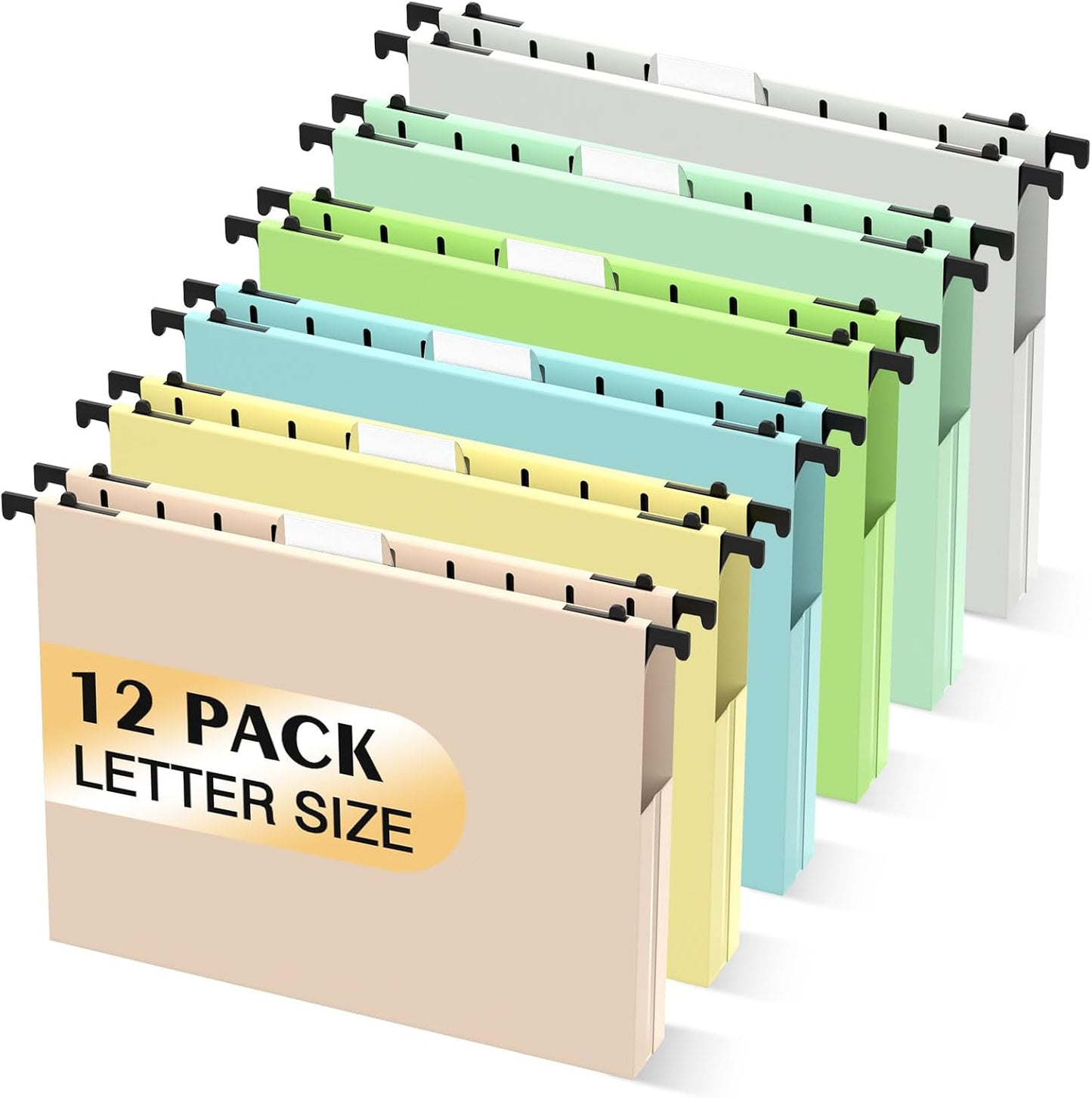 SHUTEX Extra Capacity Plastic Hanging File Folders,12 Pack Reinforced Hang Folder,Heavy Duty 1 Inch Expansion,Filing Cabinet Folders Letter Size for Bulk Files/Medical Charts, Black