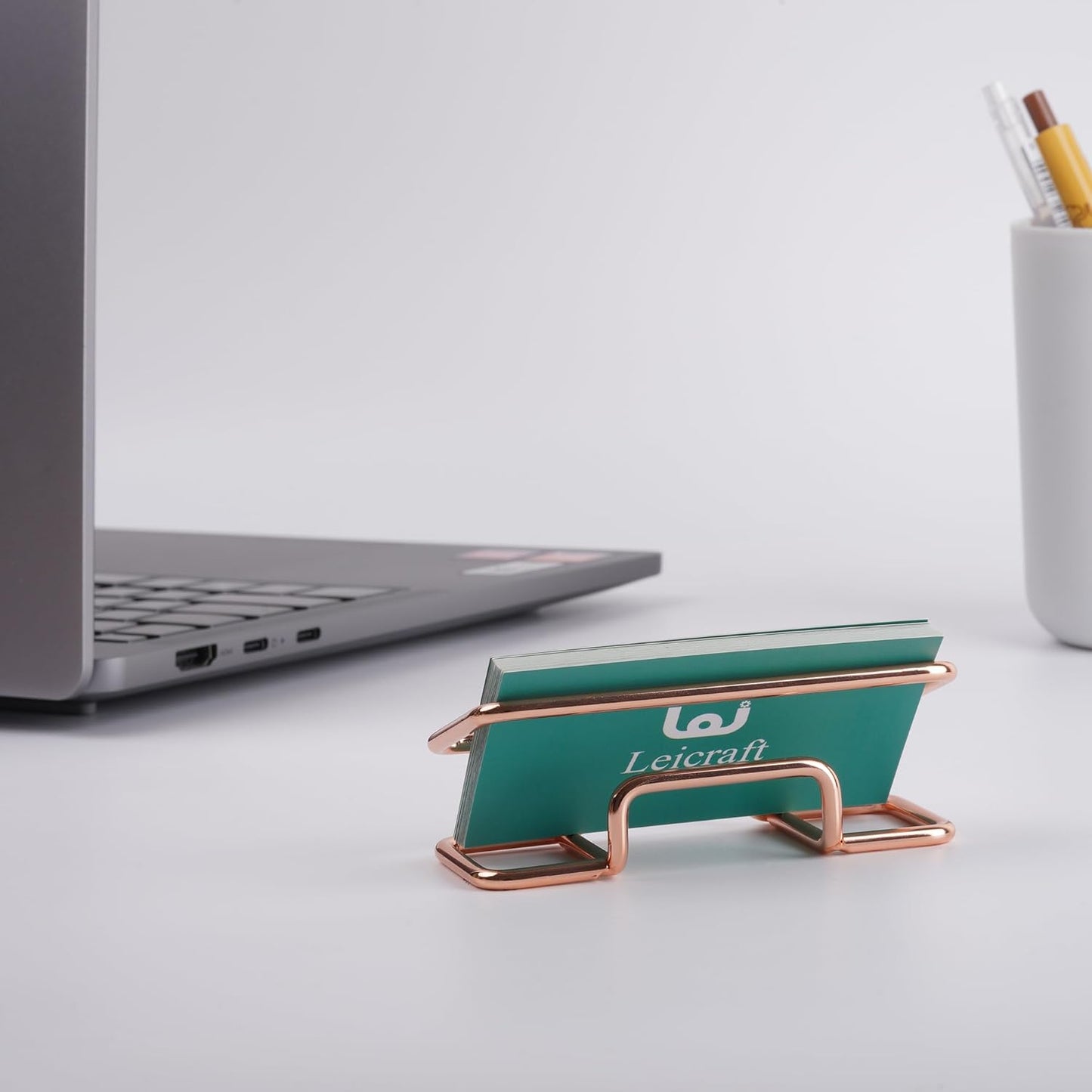 Business Card Holder for Desk, Cute Metal Card Organizers and Office Desk Accessories for Men and Women (Golden)