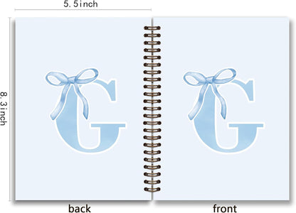 Blue Bow Journal Notebook for Girls,Initial H Journals Personalized Diary Gifts for Teen Girl Kids,Monogrammed Gifts for Women,Trendy Coquette Cute Hardcover Spiral Notebook 5.5 x 8.3 - Colors B