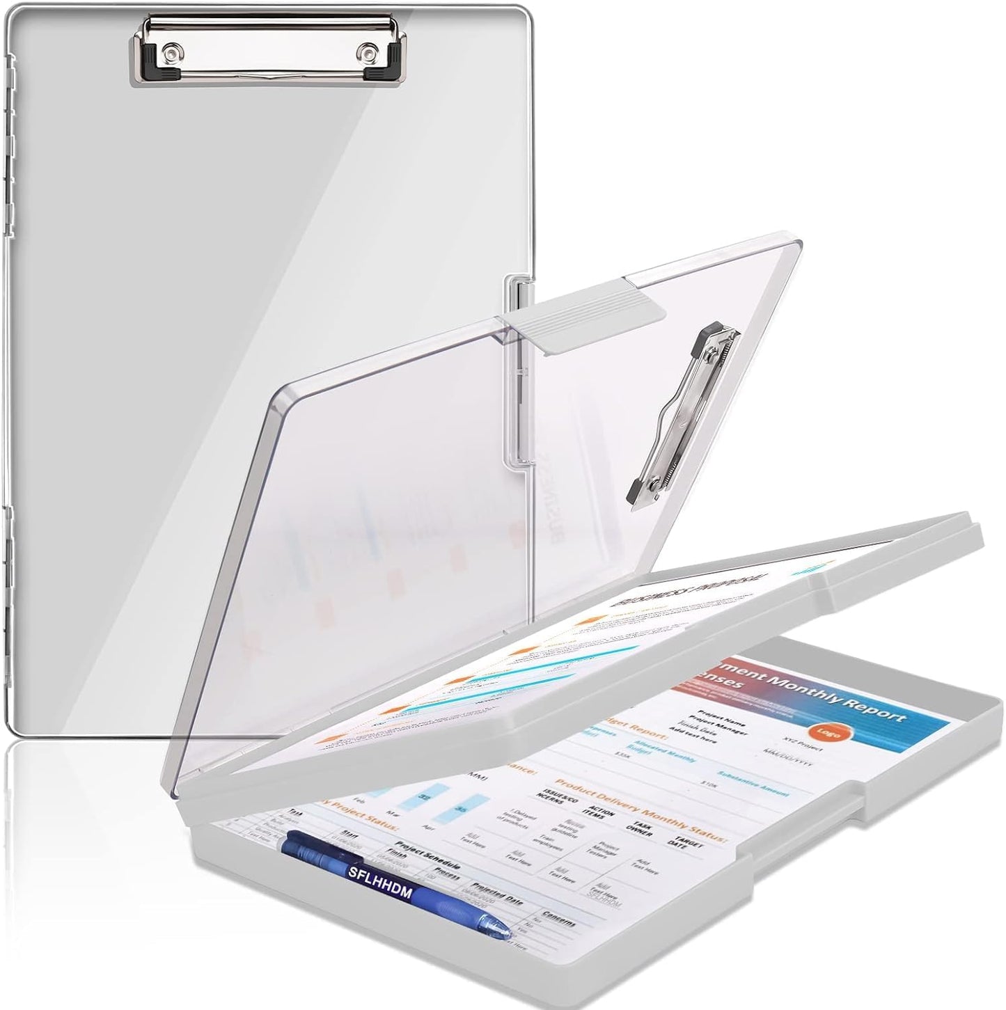 SFLHHDM Clipboard with Storage,Heavy Duty Clip Boards 8.5x11 with 2 Storage Case,Clear Visible Panel Storage Clipboards,Side Opening Nursing Clipboard Folder for Office Supplies-Light Purple