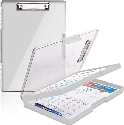 SFLHHDM Clipboard with Storage,Heavy Duty Clip Boards 8.5x11 with 2 Storage Case,Clear Visible Panel Storage Clipboards,Side Opening Nursing Clipboard Folder for Office Supplies-Light Purple