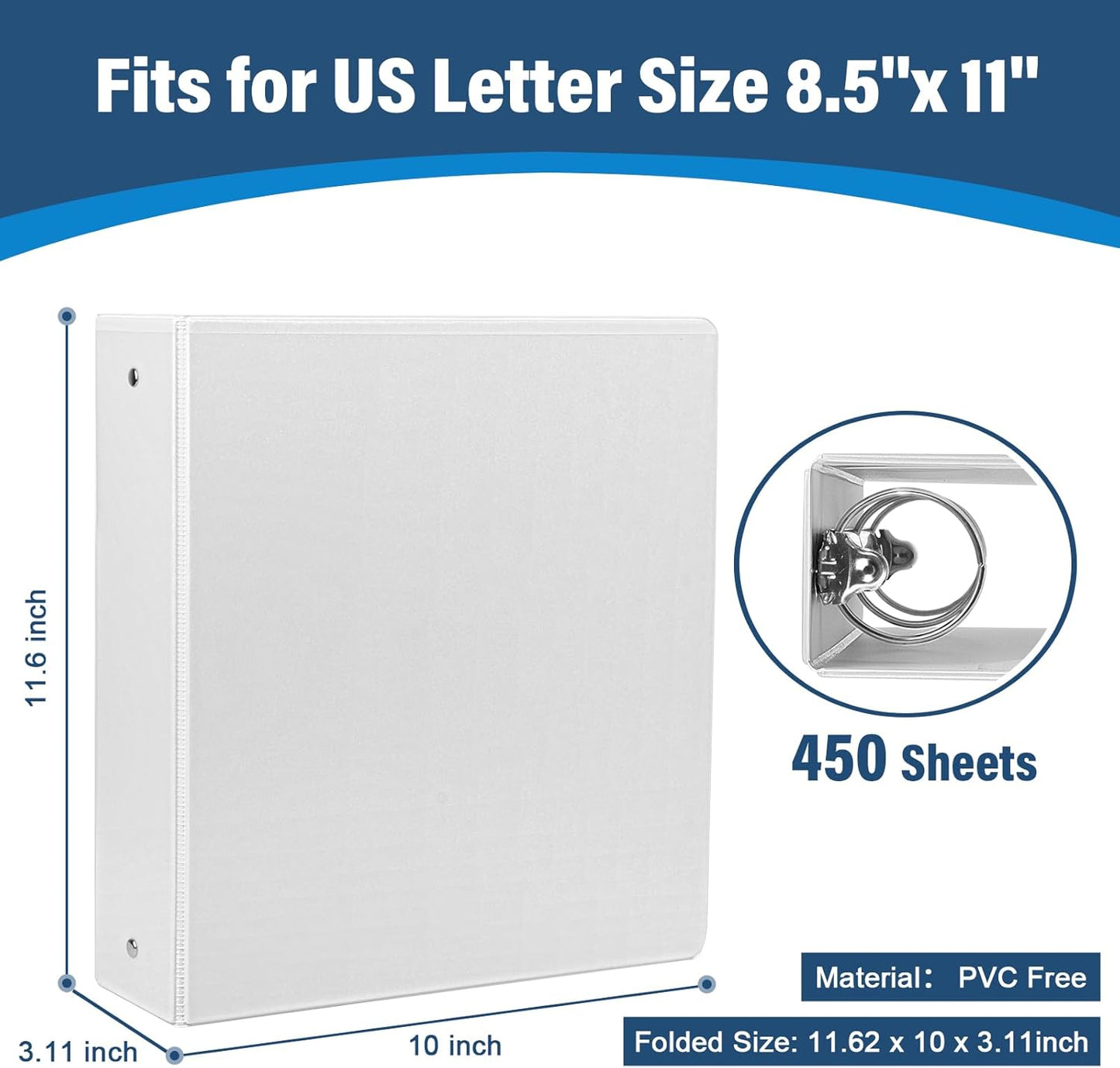 1.5-Inch 3-Ring Binder with Pockets, 1-1/2’’ Premium View Binders with Three Ring Binders Holds up to 325 Sheets US Letter Size, Bulk Pack of 6, Perfect for Home, Office, and School (1.5-inch) White