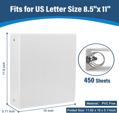1.5-Inch 3-Ring Binder with Pockets, 1-1/2’’ Premium View Binders with Three Ring Binders Holds up to 325 Sheets US Letter Size, Bulk Pack of 6, Perfect for Home, Office, and School (1.5-inch) White