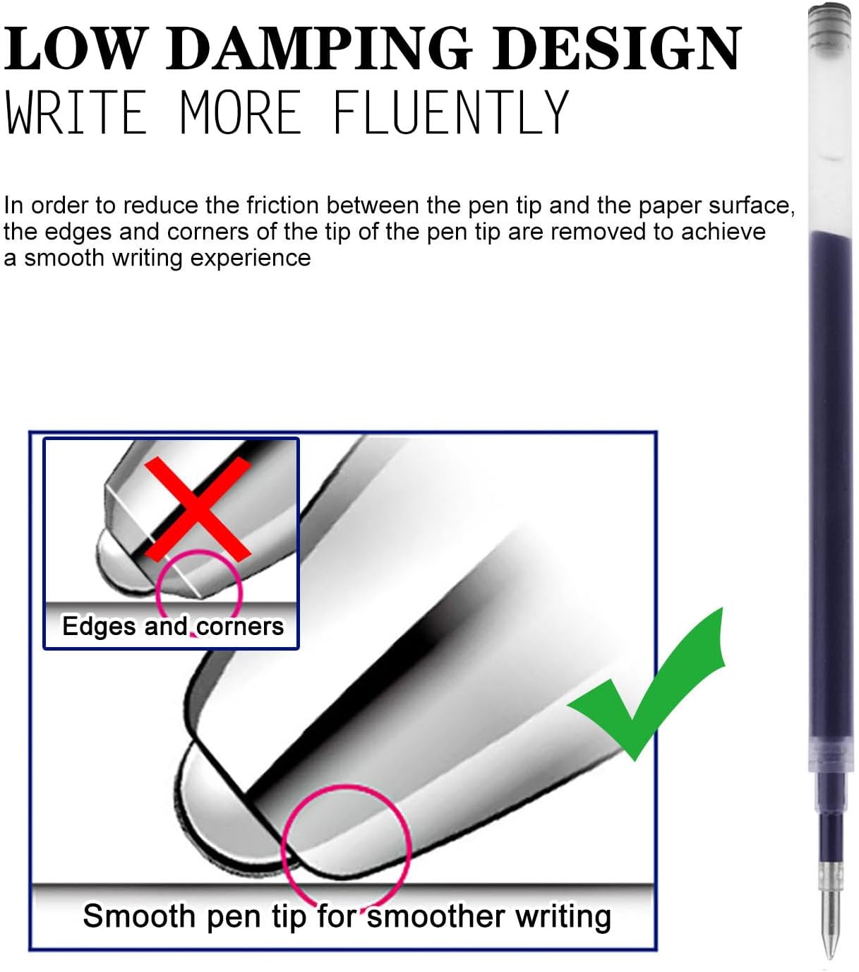 8 Pieces Replaceable Ballpoint Pen Refills Work for Most Brands Pens with Smooth Writing,Free-Flowing German Ink with Medium 0.5mm Ballpoint Tip(Black Refills and Length 4.4inch)