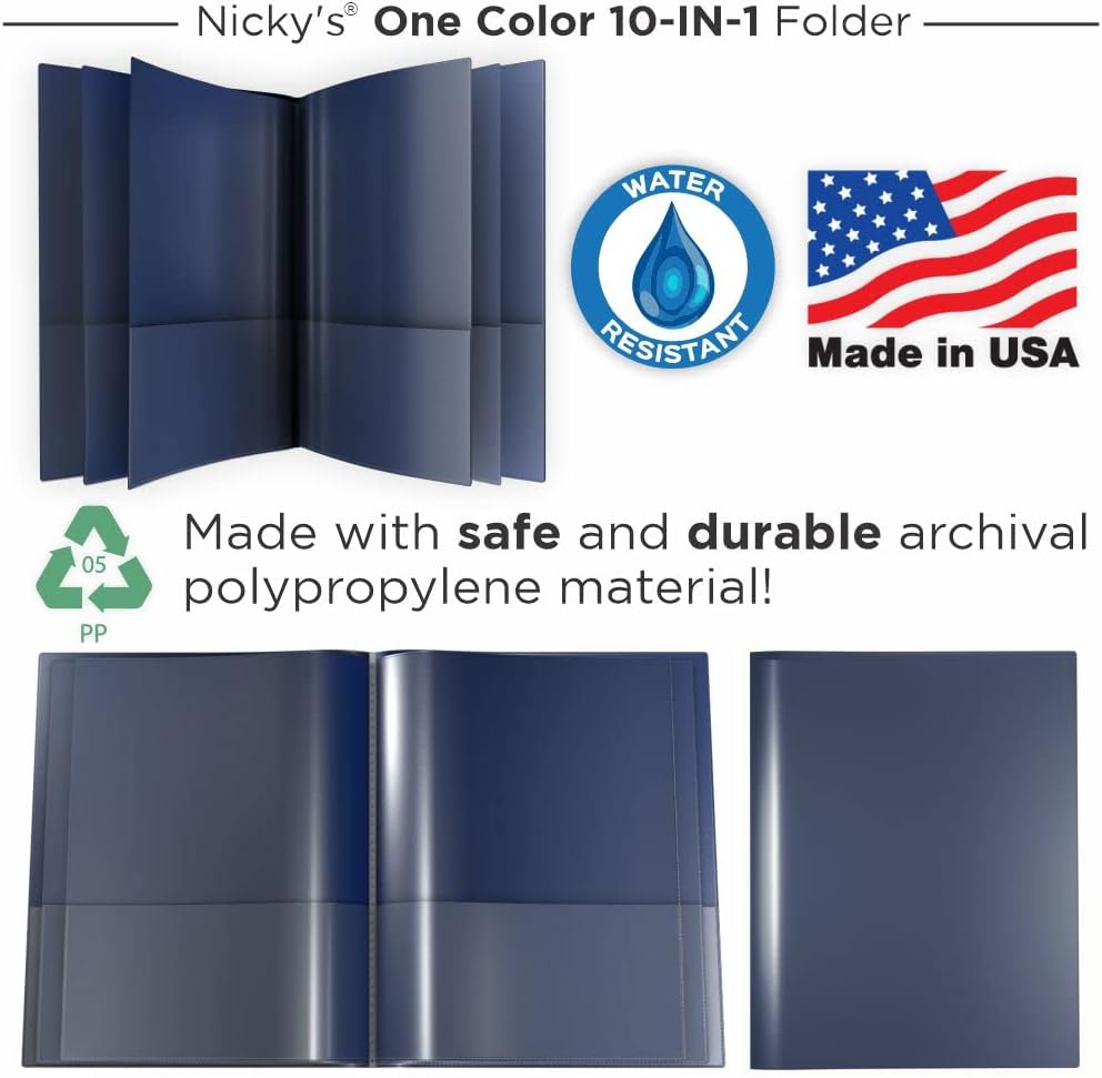 Nicky's® Multi Pocket Organizer, 10 or 14 Page Folder, Water Proof, Patented Tear-Resistant, Flexible Plastic, Proudly Made in USA, Binder Substitute. (10-in-1 Red)