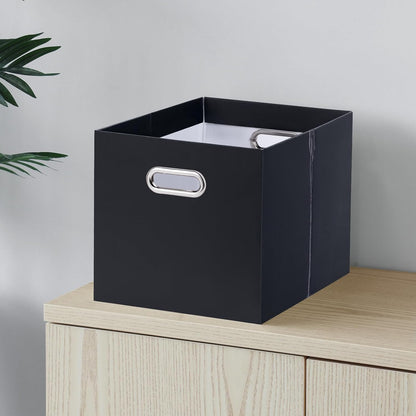 Oterri File Organizer Box, Portable Collapsible Cardboard File Folder Organizer with Handle for Letter Size Hanging Files, Document Storage Box for Home Office & Classroom (4 Packs, Black)