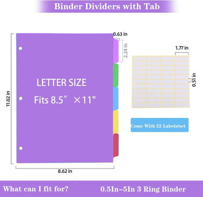24PCS/3 Set 3-Ring Binder Dividers with Tabs,8 Tab Plastic File Dividers,Binder Separators with tabs for Office/School Supplies