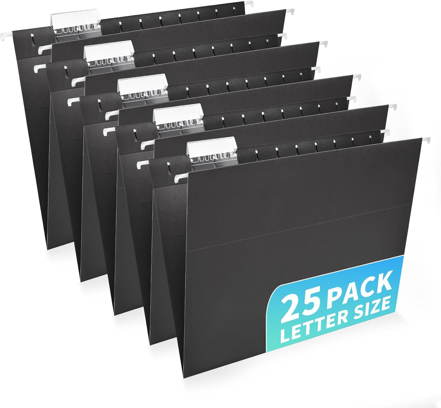 25-Pack Green Hanging File Folders, Letter Size (8.5" x 11") with 1/5-Cut Tabs,Includes 35 Transparent Label Cards & 50 Sticker Labels for Home & Office Organization