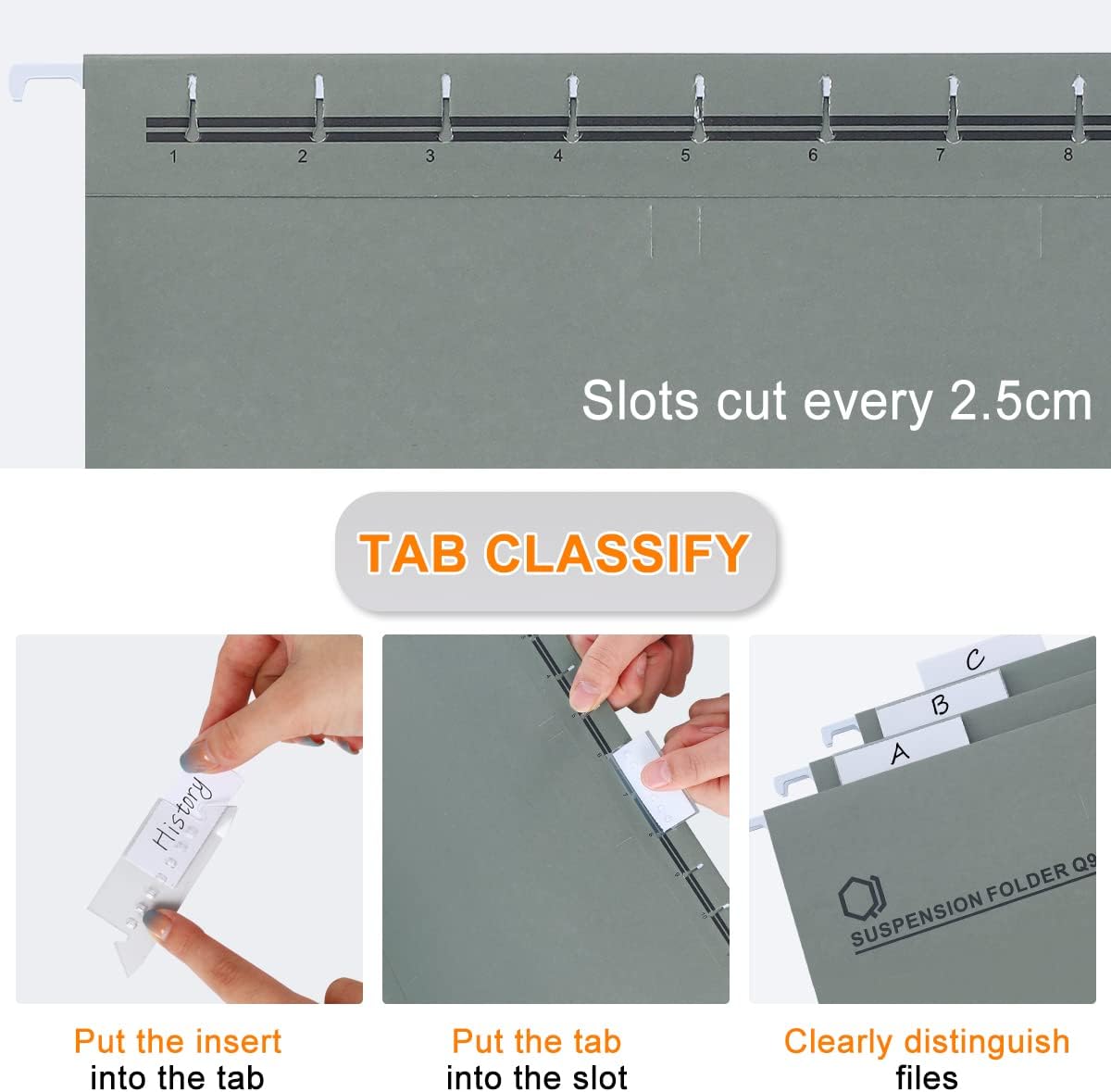 A4 Hanging File Folders, 25 Pcs Recycled Card File Folders for Filing Cabinet with Tabs and Card Inserts, Hanging Files Storage Folders for Office and School, Gray
