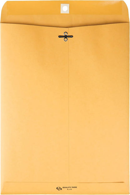 Quality Park 9 x 12 Clasp Envelopes with Deeply Gummed Flaps, Great for Filing, Storing or Mailing Documents, 28 lb Brown Kraft, 100 per Box (QUA37890)