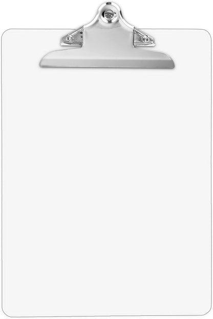 Plastic Clipboards (Set of 6) Transparent Clipboard (Clear) Strong 12.5 x 9 Inch | Holds 100 Sheets! Acrylic Clipboards with Low Profile Clip | Bulk Back to School Supplies for Teachers