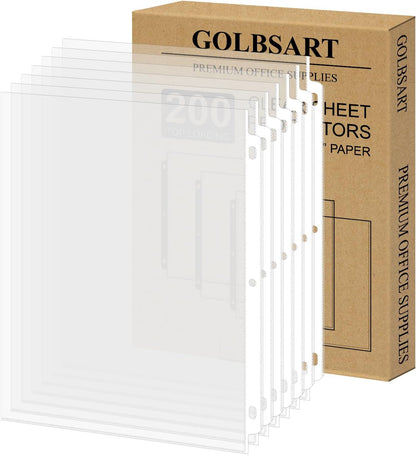 Sheet Protectors 8.5 x11 Inch, 100 Pack Page Protectors for 3 Ring Binder, Top Loading Plastic Sleeves with Reinforced 3-Hole Punch for Binders, Letter Size, for Documents and Photos, Office Supplies.
