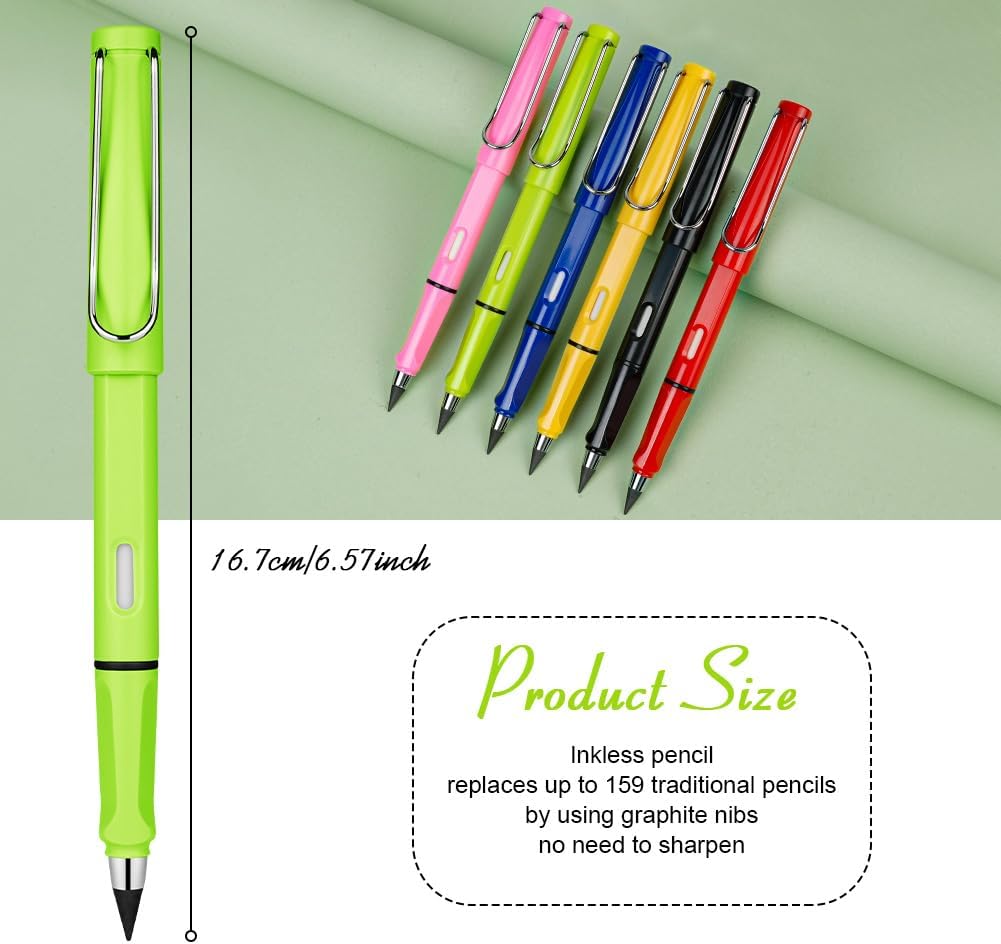 Ainiv Inkless Pencil with Eraser - 5 Sets Infinity Pencil, Reusable with Extra 5 Eraser & 5 Replaceable Nibs for Home, Office & School Writing, Drawing