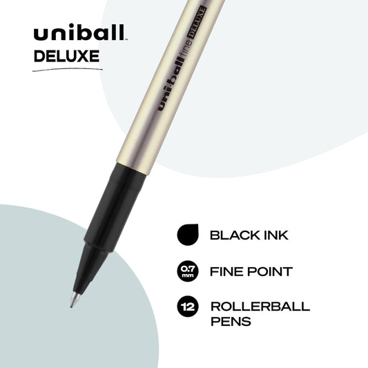 Uni-ball Deluxe Rollerball Pens, Fine Point (0.7mm), Black, 12 Count