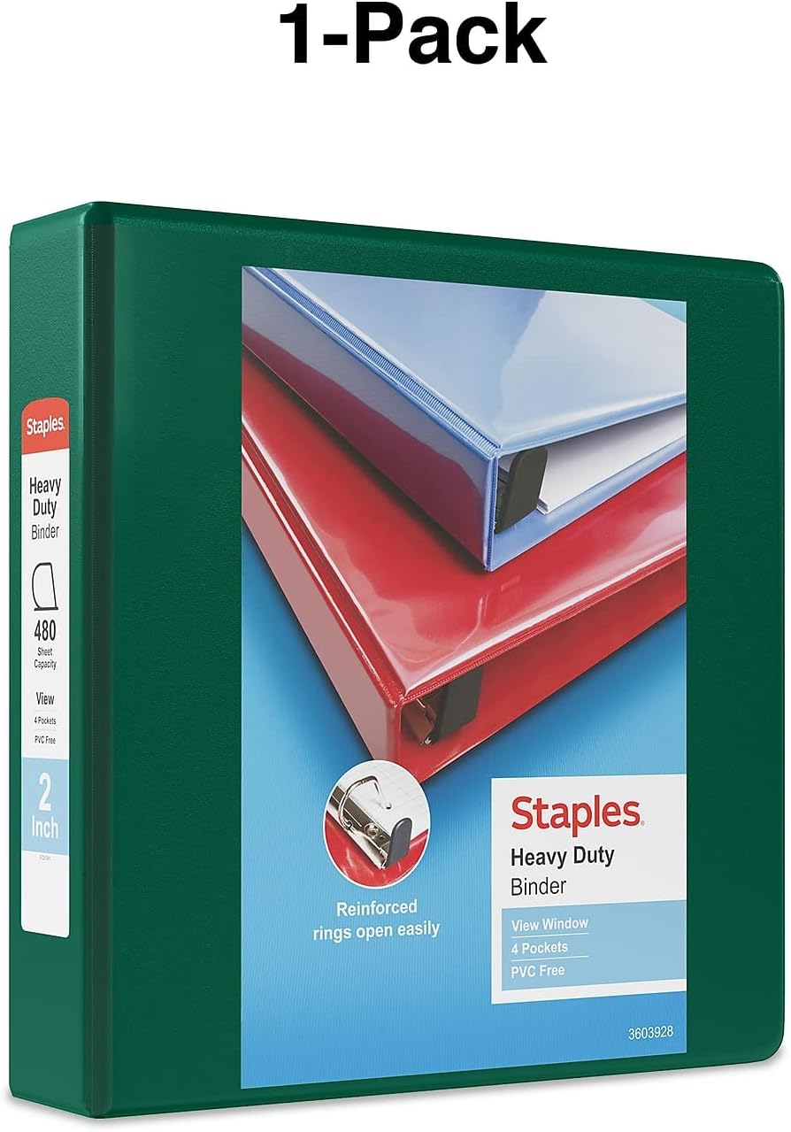 Staples Heavy-Duty 2-Inch D-Ring View Binder, Reinforced Spine, Holds Up to 450 Sheets, Gray, for Office & School